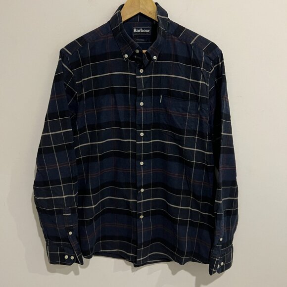Barbour multicolor plaid flannel button-down casual dress shirt size MEDIUM M - Picture 2 of 3